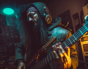 Sergio Sergio Marticorena, bassist of Spirit Machines, as his cyberpunk avatar.